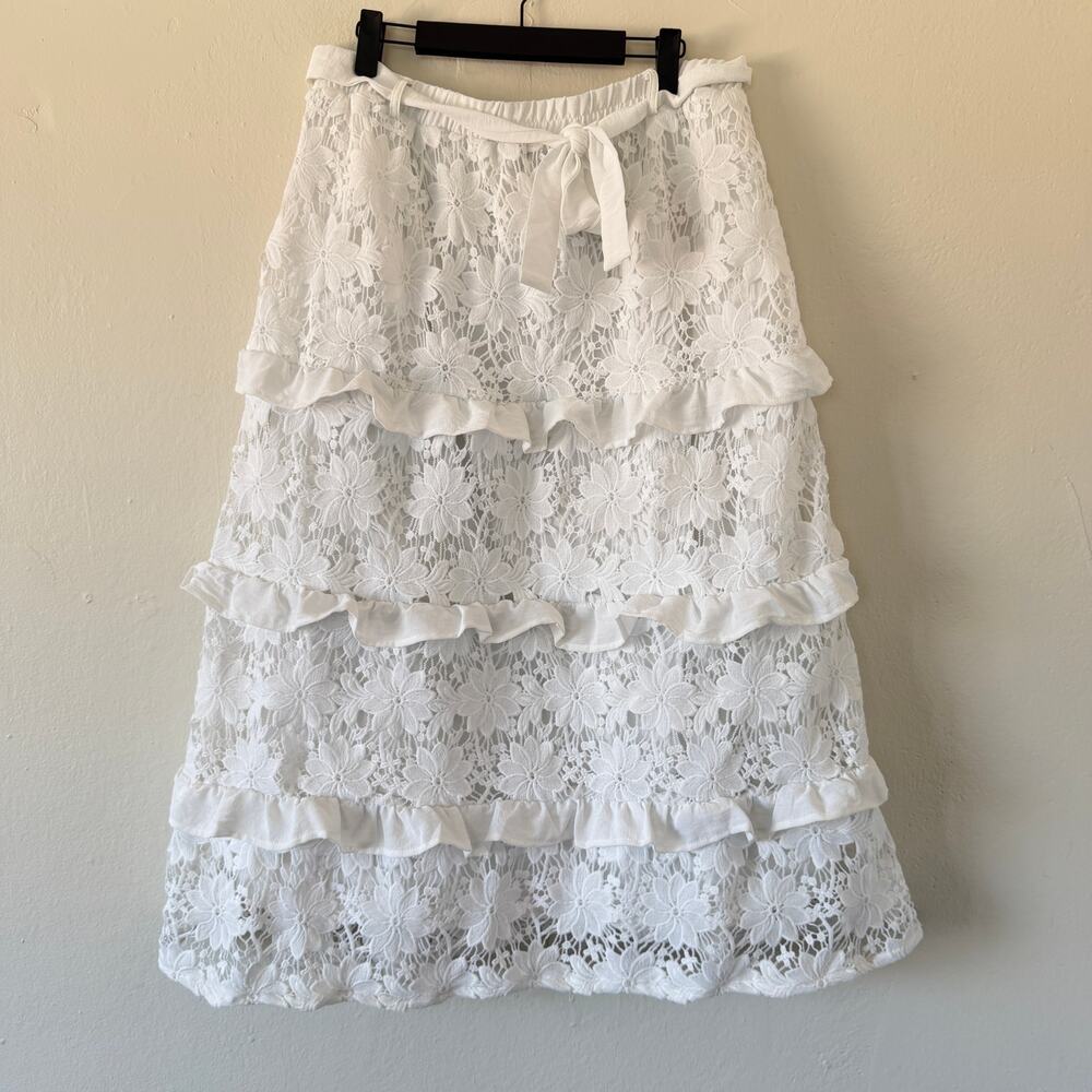 Alice Blue white lace full midi skirt